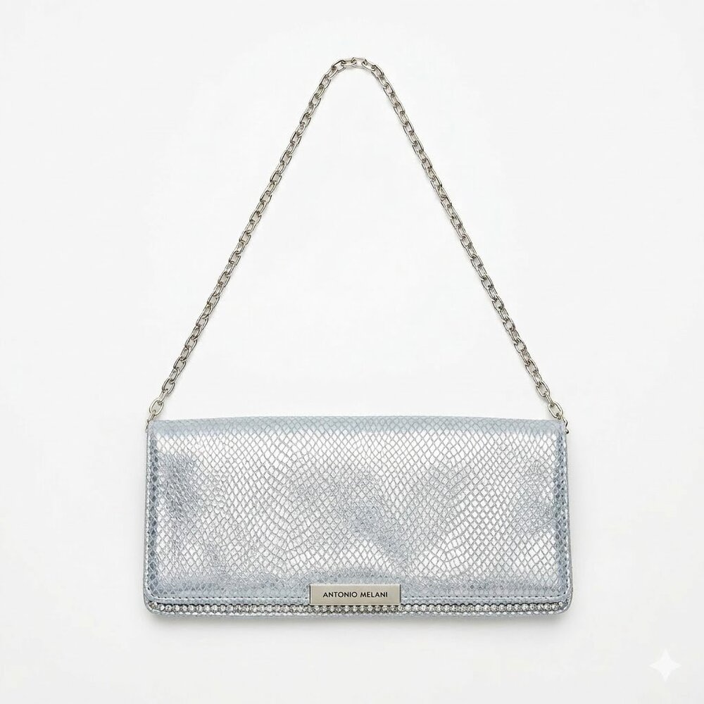 Antonio Melani Leather Snakeskin Embossed Chain Handbag Clutch Wallet Organizer